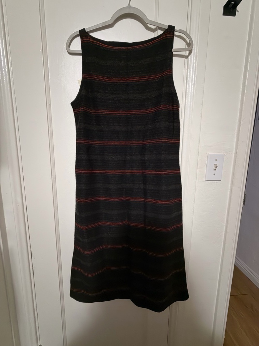 Lauren Ralph Lauren Black Sleeveless Midi Dress with Red Stripe Accents